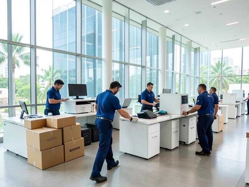 Mudanza corporativa en Panamá: equipo organizando mobiliario de oficina